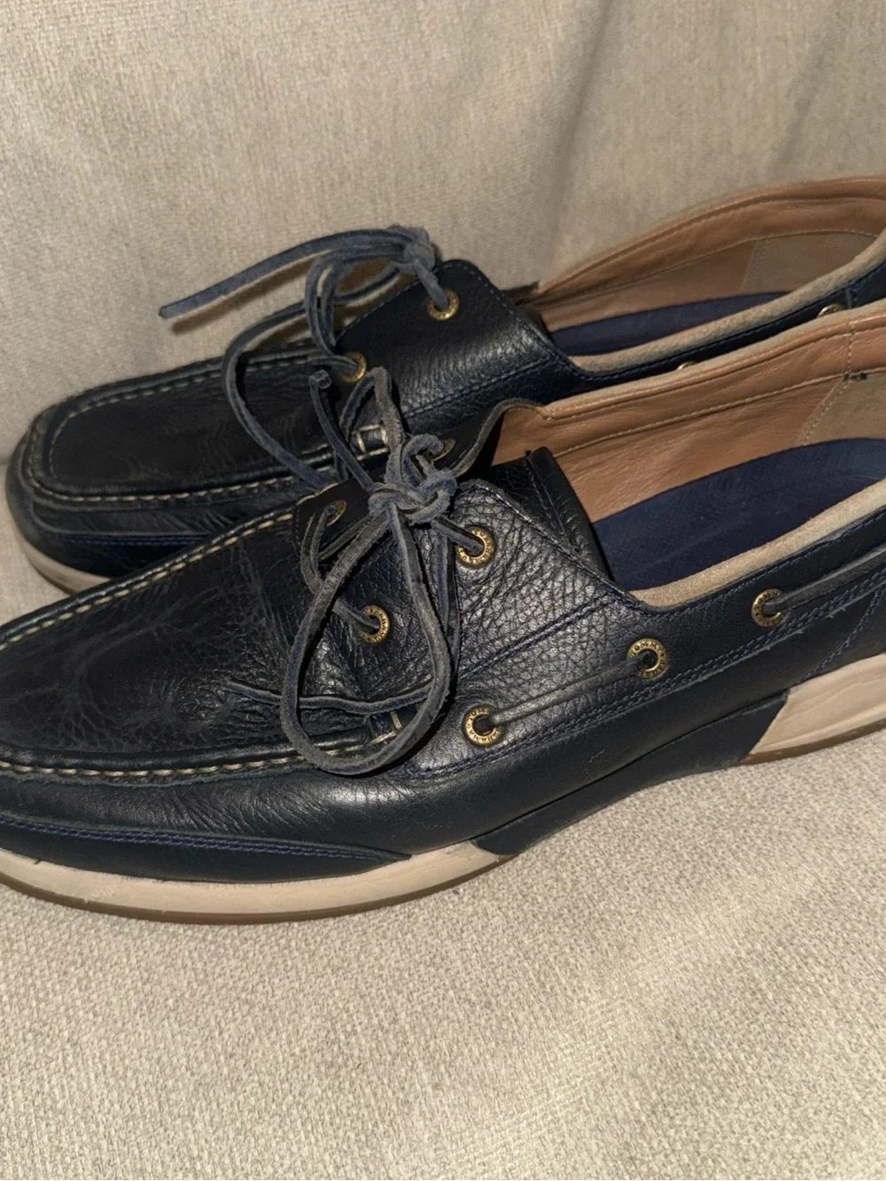 Tommy Bahama Relaxology Mens 12D Boat Shoe Navy Leather Casual Preppy TB7M00103